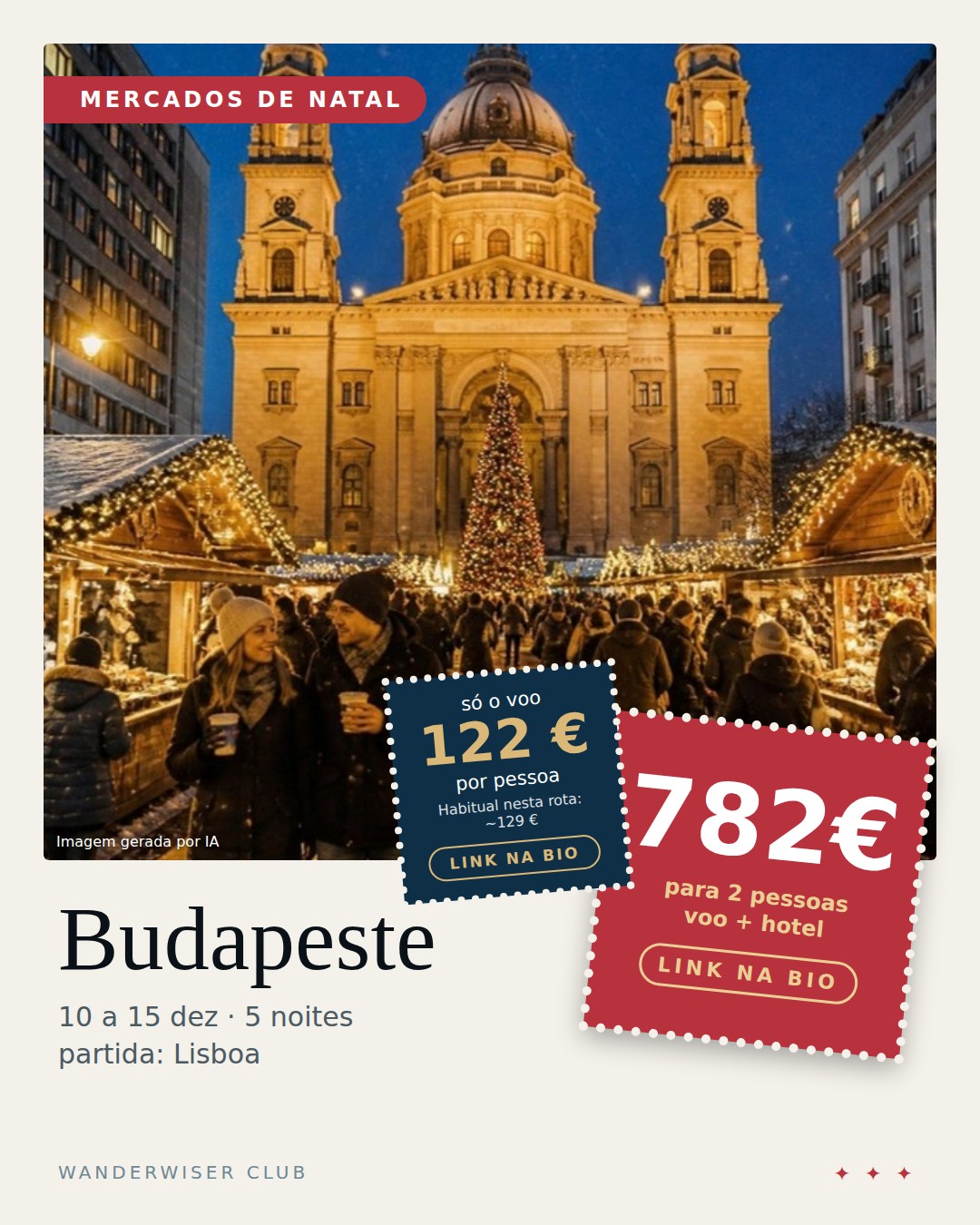 Lisboa → Budapeste, 122 € ida e volta, qui 10 dez a ter 15 dez