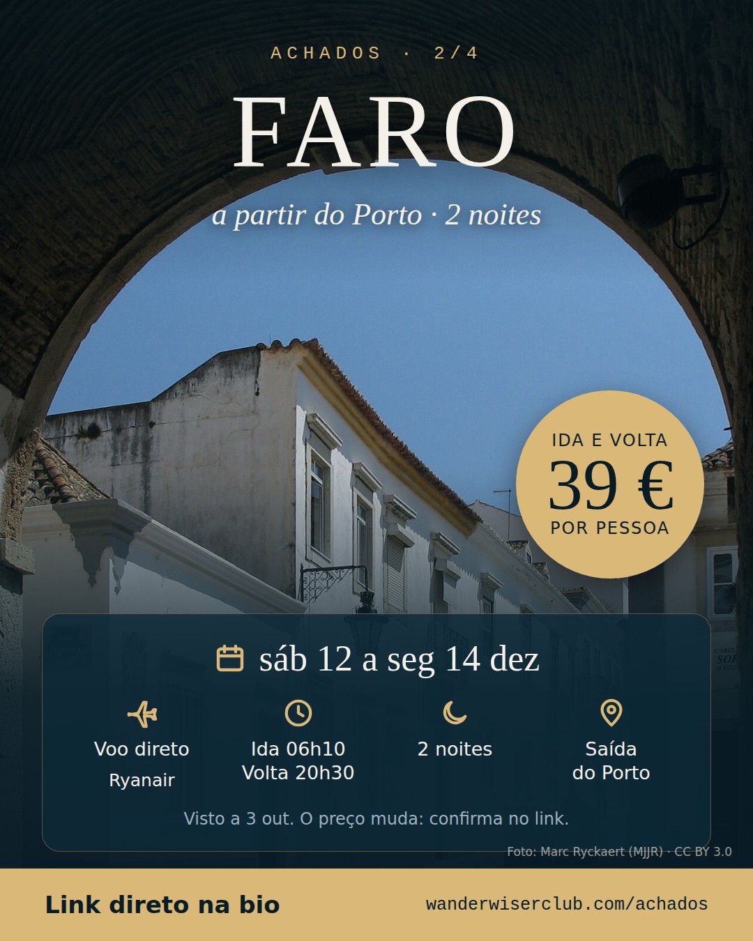 Porto → Faro, 39 € ida e volta, sáb 12 dez a seg 14 dez